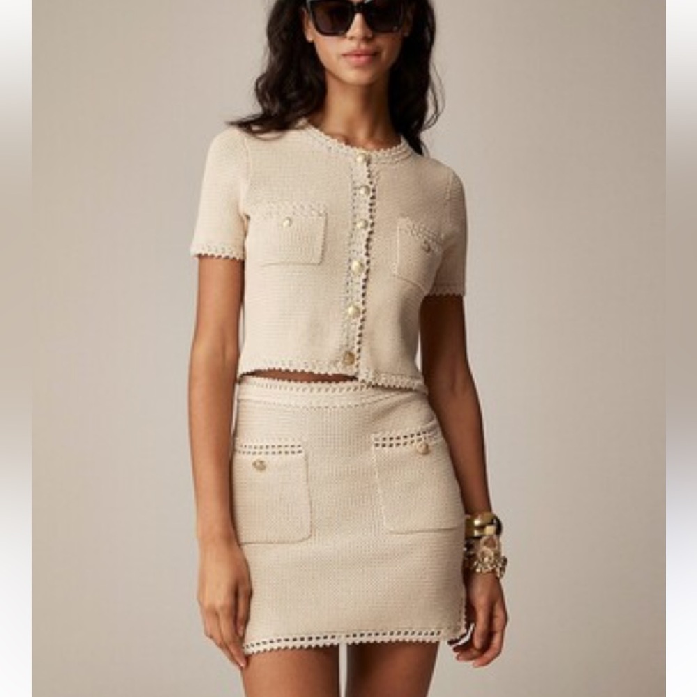 J crew beige cotton crochet knit mini skirt size medium nwt